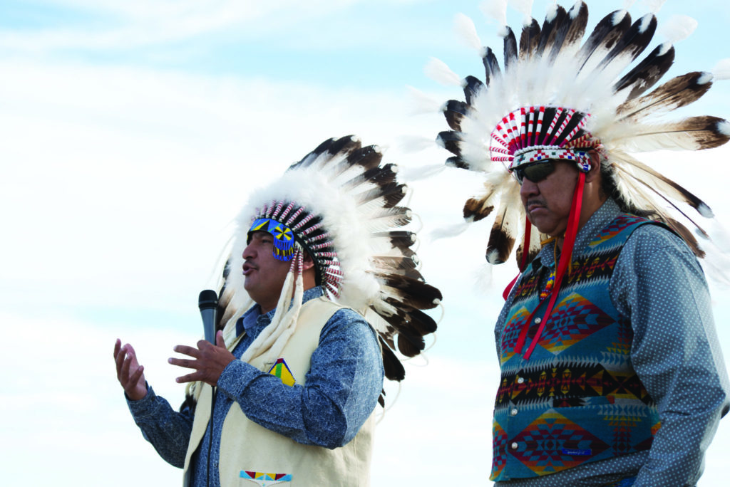 Secretary of the Crow Nation Alvin J. Not Afraid Jr. and spiritual leader Stanley Pretty Paint bless the the Laramie Foothills Bison Conservation Herd as it's about to be released on the Soapstone Prairie Natural Area on National Bison Day, November 1, 2015.
Secretary of the Crow Nation Alvin J. Not Afraid Jr. and spiritual leader Stanley Pretty Paint bless the the Laramie Foothills Bison Conservation Herd as it's about to be released on the Soapstone Prairie Natural Area on National Bison Day, November 1, 2015.