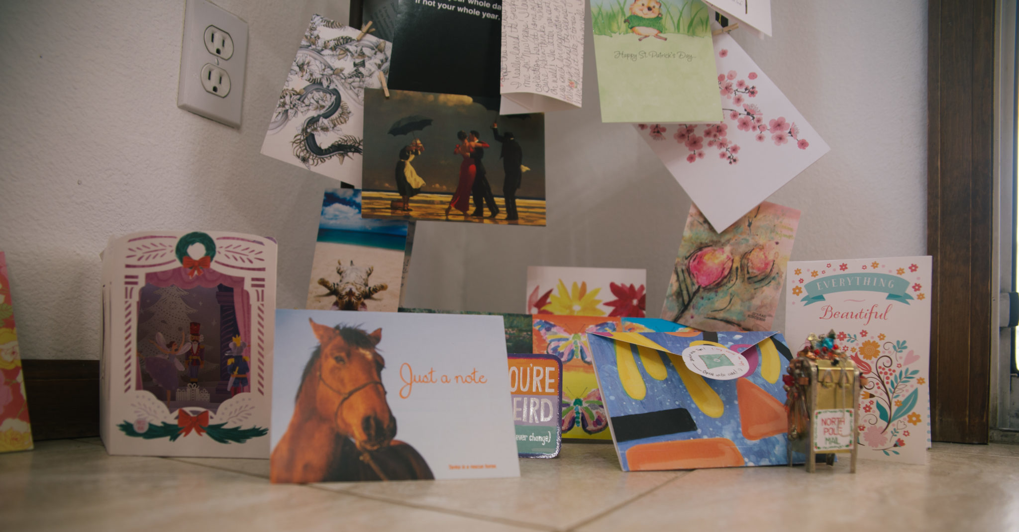 letters and cards sitting on a counter