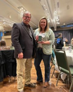 Traubert Professor Thomas Hansen (left), director of the Animal Reproduction and Biotechnology Laboratory with Biomedical Sciences PhD student Jessica Kincade at CVMBS Research Day. Photo courtesy of the Animal Research and Biotechnology Laboratory.